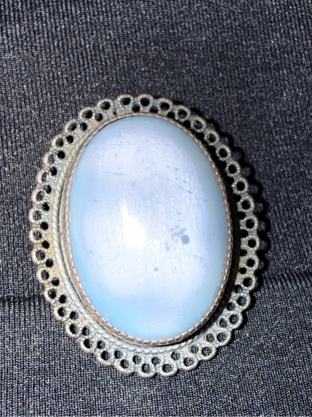 BEAU STERLING Silver-Tone Blue Oval Cabochon Brooch VINTAGE PENDANT